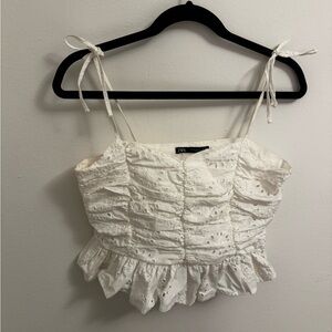 White Eyelet Ruffle Top Zara